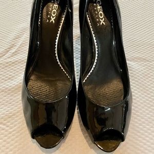 Geox - peep toe, black patent leather heels